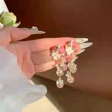 芒果饰品 多巴胺彩色水晶花朵流苏 铜 锆石 耳环 女款