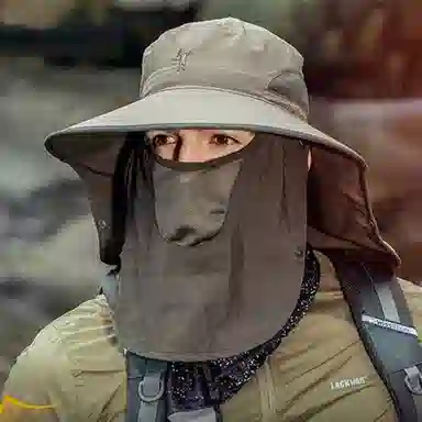 优幽兰 休闲简约纯色面罩户外遮全脸百搭钓鱼帽防紫外线时尚小众设计感大檐显脸小遮阳帽潮 锦纶 防晒帽 男款