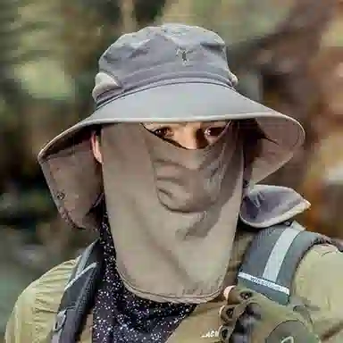 优幽兰 休闲简约纯色面罩户外遮全脸百搭钓鱼帽防紫外线时尚小众设计感大檐显脸小遮阳帽潮 锦纶 防晒帽 男款