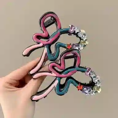 水中玉 水钻蝴蝶结抓夹大号发卡后脑勺高级感鲨鱼夹子发饰 亚克力 发夹 女款