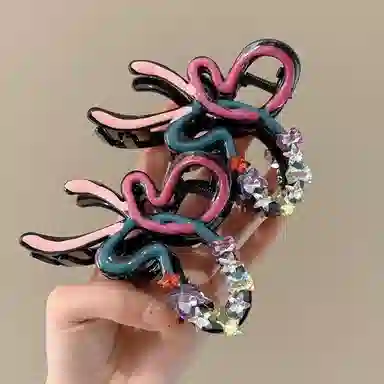 水中玉 水钻蝴蝶结抓夹大号发卡后脑勺高级感鲨鱼夹子发饰 亚克力 发夹 女款