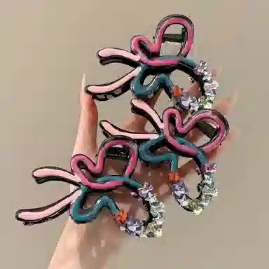 水中玉 水钻蝴蝶结抓夹大号发卡后脑勺高级感鲨鱼夹子发饰 亚克力 发夹 女款