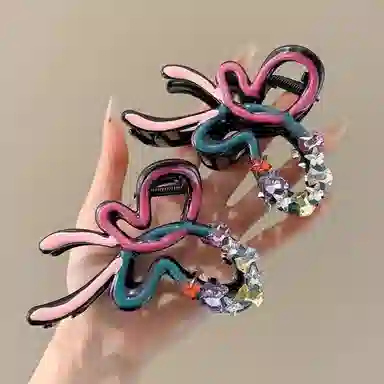 水中玉 水钻蝴蝶结抓夹大号发卡后脑勺高级感鲨鱼夹子发饰 亚克力 发夹 女款