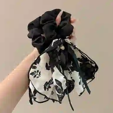 水中玉 水墨画蝴蝶结大肠发圈扎头皮筋高弹力耐用发绳头饰 布艺 头绳 女款