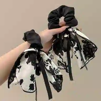 水中玉 水墨画蝴蝶结大肠发圈扎头皮筋高弹力耐用发绳头饰 布艺 头绳 女款