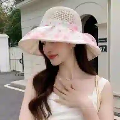 杨同学 【大沿遮阳】旅游 显脸小 防晒 折叠 太阳 聚酯纤维 渔夫帽 女款