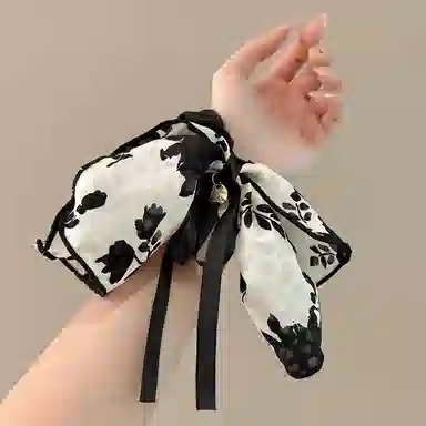 水中玉 水墨画蝴蝶结大肠发圈扎头皮筋高弹力耐用发绳头饰 布艺 头绳 女款