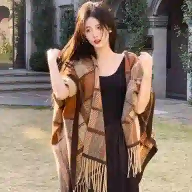 北极绒 韩版复古英伦加厚格子条纹 时尚流苏百搭气质 聚酯纤维 披肩 男女同款情侣款