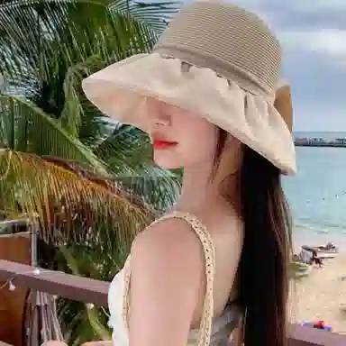 北极绒 韩版大帽檐透气防晒遮阳蝴蝶结显脸小百搭折叠 聚酯纤维 渔夫帽 男女同款情侣款