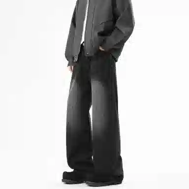 大卫贝肯 美式高街简约基础款复古水洗宽松柔软舒适休闲百搭显高直筒牛仔裤 男女同款