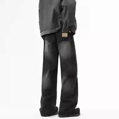 大卫贝肯 美式高街简约基础款复古水洗宽松柔软舒适休闲百搭显高直筒牛仔裤 男女同款