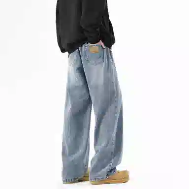 大卫贝肯 美式高街简约基础款复古水洗宽松柔软舒适休闲百搭显高直筒牛仔裤 男女同款