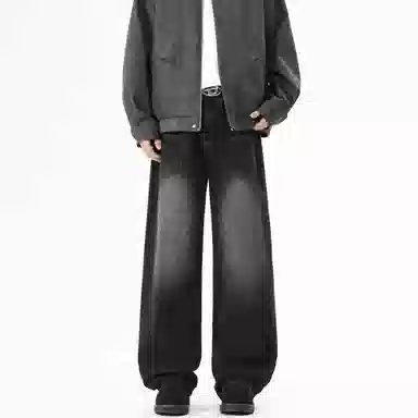 大卫贝肯 美式高街简约基础款复古水洗宽松柔软舒适休闲百搭显高直筒牛仔裤 男女同款