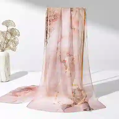 上海故事 春满山雪纺长巾出游外搭国风印花气质仙仙 桑蚕丝 丝巾 女款