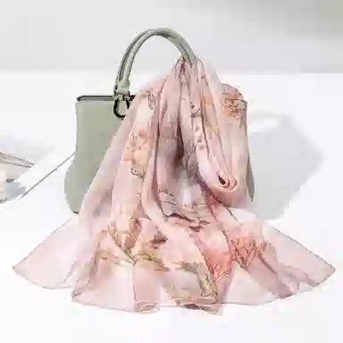 上海故事 春满山雪纺长巾出游外搭国风印花气质仙仙 桑蚕丝 丝巾 女款