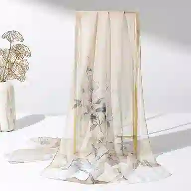 上海故事 春满山雪纺长巾出游外搭国风印花气质仙仙 桑蚕丝 丝巾 女款