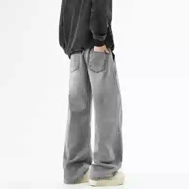 大卫贝肯 美式高街基础款字母抽绳时尚宽松复古直筒休闲百搭垂感牛仔裤 男女同款