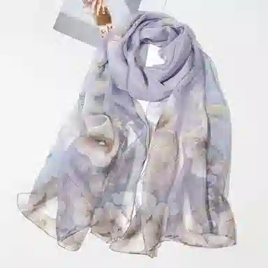 上海故事 春满山雪纺长巾出游外搭国风印花气质仙仙 桑蚕丝 丝巾 女款