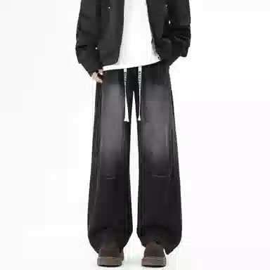 大卫贝肯 美式高街基础款字母抽绳时尚宽松复古直筒休闲百搭垂感牛仔裤 男女同款