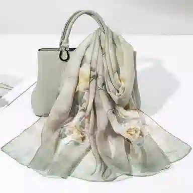 上海故事 春满山雪纺长巾出游外搭国风印花气质仙仙 桑蚕丝 丝巾 女款