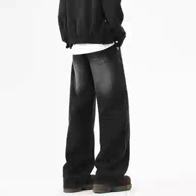 大卫贝肯 美式高街基础款字母抽绳时尚宽松复古直筒休闲百搭垂感牛仔裤 男女同款