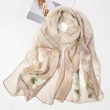 上海故事 春满山雪纺长巾出游外搭国风印花气质仙仙 桑蚕丝 丝巾 女款