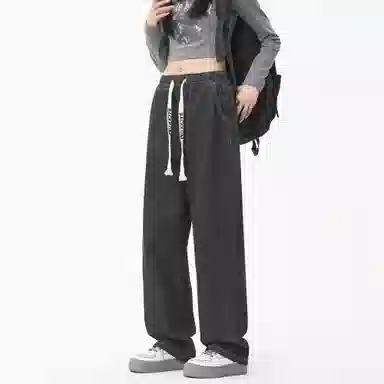 大卫贝肯 美式潮牌水洗做旧高街直筒裤字母刺绣系带时尚百搭宽松舒适休闲复古牛仔裤 男女同款