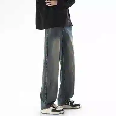 【dme】 基础款时尚舒适中腰休闲复古宽松百搭直筒牛仔裤 男女同款