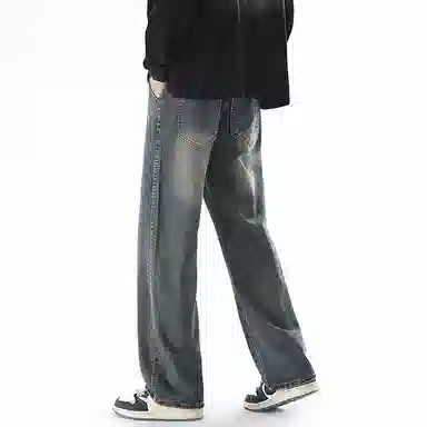 【dme】 基础款时尚舒适中腰休闲复古宽松百搭直筒牛仔裤 男女同款