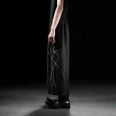 幻象者 原创设计三醋酸绣花阔腿裤八分裤 男女同款 黑色