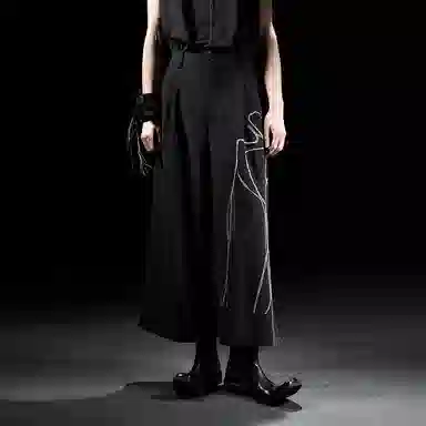 幻象者 原创设计三醋酸绣花阔腿裤八分裤 男女同款 黑色