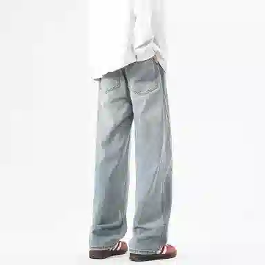 【dme】 时尚潮牌高街设计感拼接宽松系带中腰百搭水洗做旧垂感休闲直筒牛仔裤 男女同款