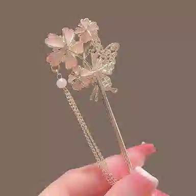 简应舒 古风汉服新中式盘子珐琅花朵步摇 合金 发簪 女款