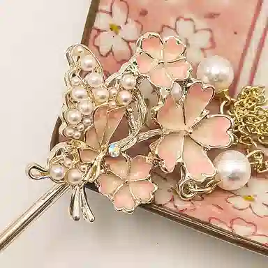 简应舒 古风汉服新中式盘子珐琅花朵步摇 合金 发簪 女款