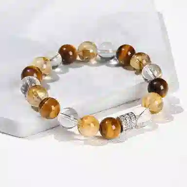 金戟 黄虎眼石 新中式国潮混串招财招福镶钻转运珠好运天然 黄水晶 手串 男女同款情侣款