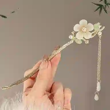 简应舒 玉兰花流苏新中式盘发古风汉服发钗子步摇头饰 合金+仿珍珠+树脂 发簪 女款