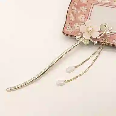 简应舒 玉兰花流苏新中式盘发古风汉服发钗子步摇头饰 合金+仿珍珠+树脂 发簪 女款