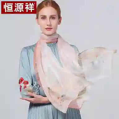恒源祥 实用绑包数码喷绘 桑蚕丝 丝巾 女款