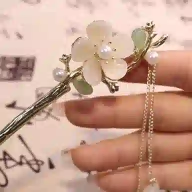 简应舒 玉兰花流苏新中式盘发古风汉服发钗子步摇头饰 合金+仿珍珠+树脂 发簪 女款