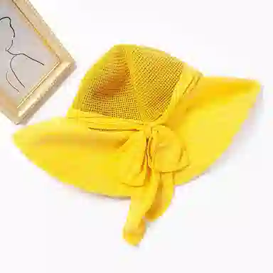 上海故事 飘带蝴蝶结遮阳草帽大帽檐防太阳帽子海报沙滩帽夏季透气帽子 聚酯纤维 防晒帽 女款