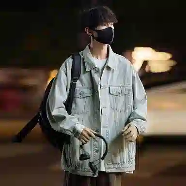 大卫贝肯 美式复古水洗做旧可脱卸连帽宽松百搭牛仔外套 男女同款