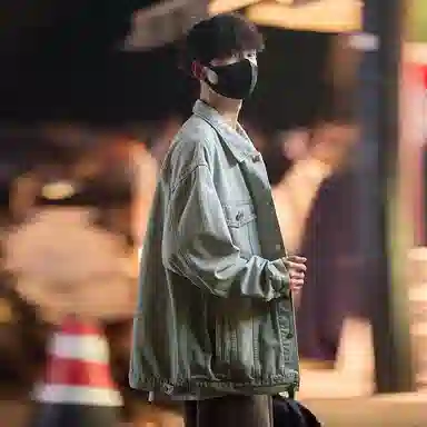 大卫贝肯 美式复古水洗做旧可脱卸连帽宽松百搭牛仔外套 男女同款