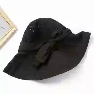 上海故事 飘带蝴蝶结遮阳草帽大帽檐防太阳帽子海报沙滩帽夏季透气帽子 聚酯纤维 防晒帽 女款