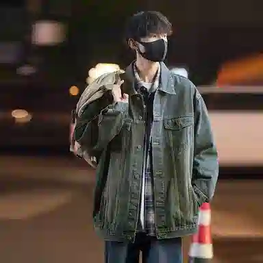 大卫贝肯 美式复古水洗做旧可脱卸连帽宽松百搭牛仔外套 男女同款