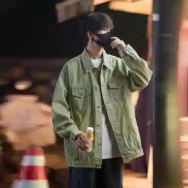 大卫贝肯 美式复古水洗做旧可脱卸连帽宽松百搭牛仔外套 男女同款