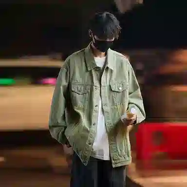 大卫贝肯 美式复古水洗做旧可脱卸连帽宽松百搭牛仔外套 男女同款