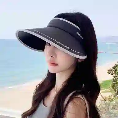 优幽兰 韩版小众设计感大檐显脸小遮阳帽休闲百搭户外出行骑车防紫外线遮脸冰丝空顶太阳帽 聚酯纤维 防晒帽 女款