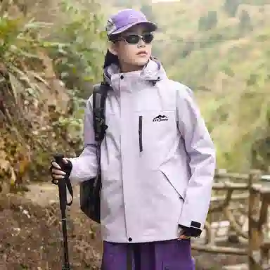 依文  美式复古潮牌山系户外纯色雪山山脉字母印花登山徒步连帽三合一休闲宽松  防水防风透气保暖冲锋衣 男女同款