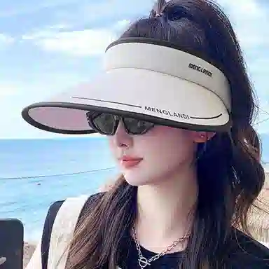 优幽兰 韩版小众设计感大檐显脸小遮阳帽休闲百搭户外出行骑车防紫外线遮脸冰丝空顶太阳帽 聚酯纤维 防晒帽 女款