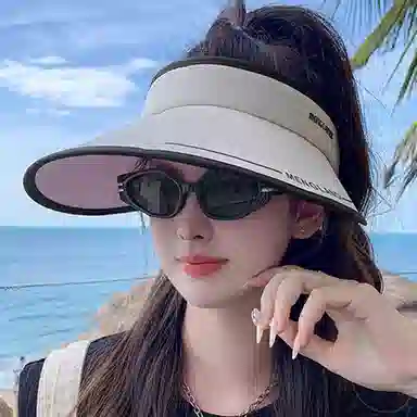 优幽兰 韩版小众设计感大檐显脸小遮阳帽休闲百搭户外出行骑车防紫外线遮脸冰丝空顶太阳帽 聚酯纤维 防晒帽 女款